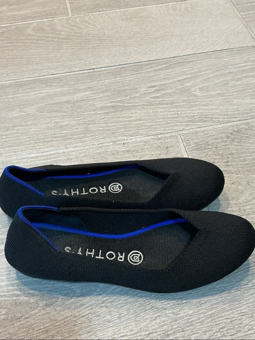 Rothy's Black Knit Ballet Flats with Blue Trim Women’s Sz 7